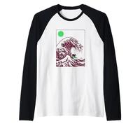 Funny Surfing Cat Choshi Chiba Japan Wave Art Raglan Baseball Tee