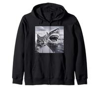 Funny Surfing Cat Selfie with Shark Meme Zip Hoodie