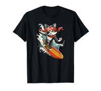 Funny Surfing Pirate Cat Riding Wave T-Shirt