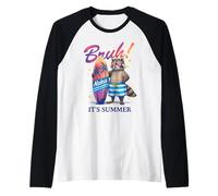 Funny Surfing Raccoon Bruh It’s Summer Aloha Beach Vacation Raglan Baseball Tee