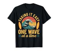 Funny Surfing Surfer Taking It Easy One Wave at A Time Retro T-Shirt