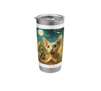 Funny Surprised Cat Selfie with Alien UFOs Pyramid Egypt Art Stainless Steel Insulated Tumbler