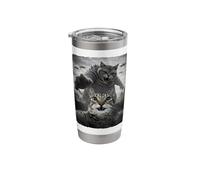 Funny Surprised Grey Tabby Cat Selfie Kaiju Alien UFO Meme Stainless Steel Insulated Tumbler