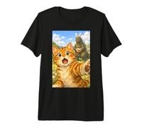 Funny Surprised Scared Cat Selfie with Easter Bunny Kaiju Premium T-Shirt