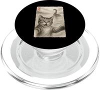 Funny Surprised Scared Cat Taking Selfie Loch Ness Sumi-e PopSockets PopGrip for MagSafe