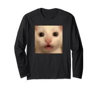 Funny Surprised White Kitten Cat Blurry Meme Long Sleeve T-Shirt