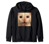 Funny Surprised White Kitten Cat Blurry Meme Zip Hoodie