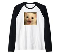 Funny Surprised White Kitten Cat Blurry Photo Meme Raglan Baseball Tee