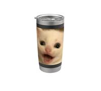 Funny Surprised White Kitten Cat Blurry Photo Meme Stainless Steel Insulated Tumbler