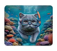 Funny Surreal Scene Cute Grey Cat Diving In The Deep Ocean Colorful Reef Mouse Pad Non-Slip Mousepads Portable Mouse Pads For Computer Home Work 25X30Cm