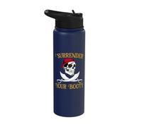 Funny Surrender Your Booty Pirate Flag Skull Jolly Roger Stainless Steel Insulated Water Bottle