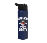 Funny Surrender Your Booty Pirate Flag Skull Jolly Roger Stainless Steel Insulated Water Bottle