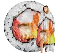 Funny Sushi Flannel Fleece Throw Blanket - Round Food Blanket for Adults & Kids, Couch, Sofa, Bed 180CM