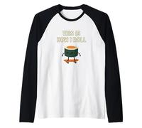 Funny Sushi Skateboarding This is How I Roll Raglan Baseball Tee