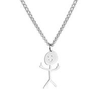 Funny Swearing Stick Man Necklace Pendant with Chain - Silver High Grade Stainless Steel - Middle Finger Flipping the Bird - Cute Minimalist Jewellery Gag Gifts - Smiley Guy Swearing gifts