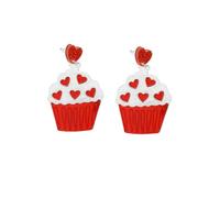 Funny Sweet Cake Acrylic Lightweight Dangle Drop Earrings for Women | Cute Yummy Heart Love Cupcake Dessert Food Dangling Valentine's Day Birthday Party Holiday Fashion Creative Jewelry Gifts