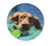Funny Swimming Dog Cutting Board, Round Tempered Glass Chopping Block Unique Kitchen Cutting Boards for Pizza, Vegetables, Fruits, Cheese And Charcuterie