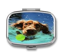 Funny Swimming Dog Pill Box Medicine Pill Organizer Small Pill Case Travel Pill Container Portable Pill Case for Pocket 2 Compartment Pill Holder Pill Boxes for Travel