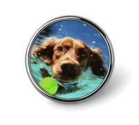 Funny Swimming Dog Round Badge Cute Enamel Lapel Pin Brooches Button Pin Personalized Clothing Decoration Unisex Badge Holder Hats Bags Shirts Decor