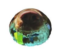 Funny Swimming Dog Shower Cap for Women Double Layers Thick Hair Caps Reusable Waterproof Bath Caps with Elastic Band Hair Hat Washable Shower Hat for Men Women Spa Salon