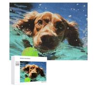 Funny Swimming Dog Wooden Puzzles for Adults 500 PCS Unique Shape Puzzles Wall Art Home Decor for Puzzle Lovers, Family, Friend Creative Gift Toys