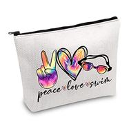 Funny Swimming Gift Peace Love Swim Makeup Bag with Zipper Swimmer Cosmetic Bag Gift for Swim Lover Coach (Peace Love Swim)