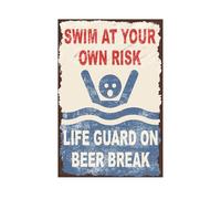 Funny Swimming Pool Signs Rules Warning Metal Sign Swim at Your Own Risk Yard Garage Farm Garden Wall Decor Plaque Outdoor for Home Fence 12x8 Inches