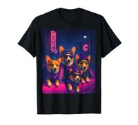 Funny Synthwave Welsh Corgi Street Crew T-Shirt
