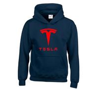 Funny T E S L A Motors Elon Musk Electric Cars Trendy Unisex Adult and Kids Hoodies Navy