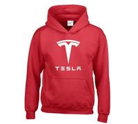 Funny T E S L A Motors Elon Musk Electric Cars Trendy Unisex Adult and Kids Hoodies Red