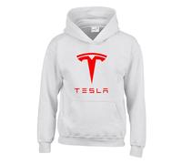 Funny T E S L A Motors Elon Musk Electric Cars Trendy Unisex Adult and Kids Hoodies White