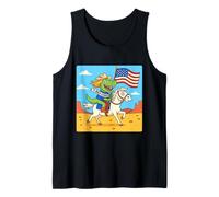 Funny T-Rex Cowboy Riding Horse Graphic- Western Dinosaur Tank Top