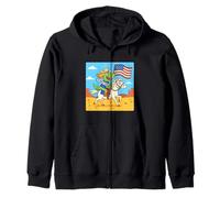 Funny T-Rex Cowboy Riding Horse Graphic- Western Dinosaur Zip Hoodie