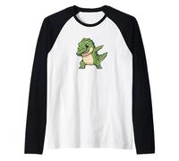 Funny T-Rex Dabbing Dinosaur Cartoon Design Raglan Baseball Tee