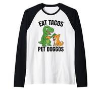 Funny T-rex Dinosaur Taco Dog - Eat Tacos Pet Doggos Raglan Baseball Tee