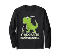 Funny T Rex Hates Hand Grenades Shirt - Military Joke Gift Long Sleeve T-Shirt