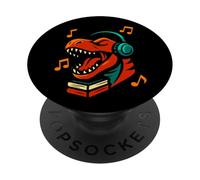 Funny T-Rex Music Lover Design for Headphone Addicts PopSockets Adhesive PopGrip