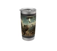 Funny T-Rex Selfie UFO Alien Forest Chase Dinosaur Abduction Stainless Steel Insulated Tumbler