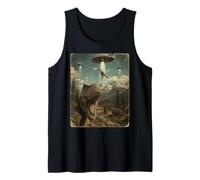 Funny T-Rex Selfie UFO Alien Forest Chase Dinosaur Abduction Tank Top