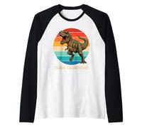 Funny T Rex Team Carnivore Dinosaur Retro Sunset Raglan Baseball Tee