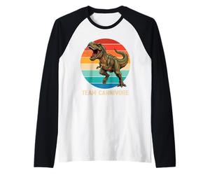 Funny T Rex Team Carnivore Dinosaur Retro Sunset Raglan Baseball Tee