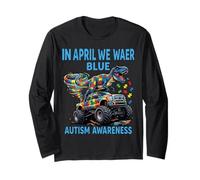 Funny T Rex with Puzzle Autistic Autism Awareness Men Boys Long Sleeve T-Shirt
