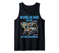 Funny T Rex with Puzzle Autistic Autism Awareness Men Boys Tank Top