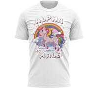 Funny T Shirt for Stag Alpha Male Stag Do Tee Unicorn Rainbow Design Groom to Be Men Bachelor Party Weekend Joke Gift, XL, White