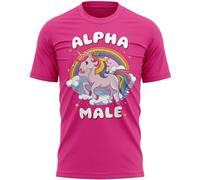Funny T Shirt for Stag Alpha Male Stag Do Tee Unicorn Rainbow Design Groom to Be Men Bachelor Party Weekend Joke Gift, L, Bright Pink