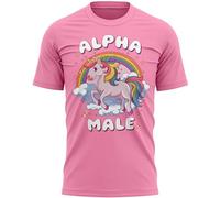 Funny T Shirt for Stag Alpha Male Stag Do Tee Unicorn Rainbow Design Groom to Be Men Bachelor Party Weekend Joke Gift, L, Light Pink