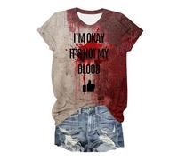 Funny T-Shirts Women's Short Sleeve V-Neck Tops Bloody Printed Shirts Horror Blood Injury Halloween Clothing Loose Comfortable Short Sleeve Tops, purple, M