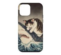 Funny Tabby Cat Hunting Shark With Full Moon Ocean Art Case for iPhone 12 mini
