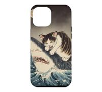 Funny Tabby Cat Hunting Shark With Full Moon Ocean Art Case for iPhone 12 Pro Max