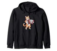 Funny Tabby Cat Playing Accordion Humorous Vintage Zip Hoodie